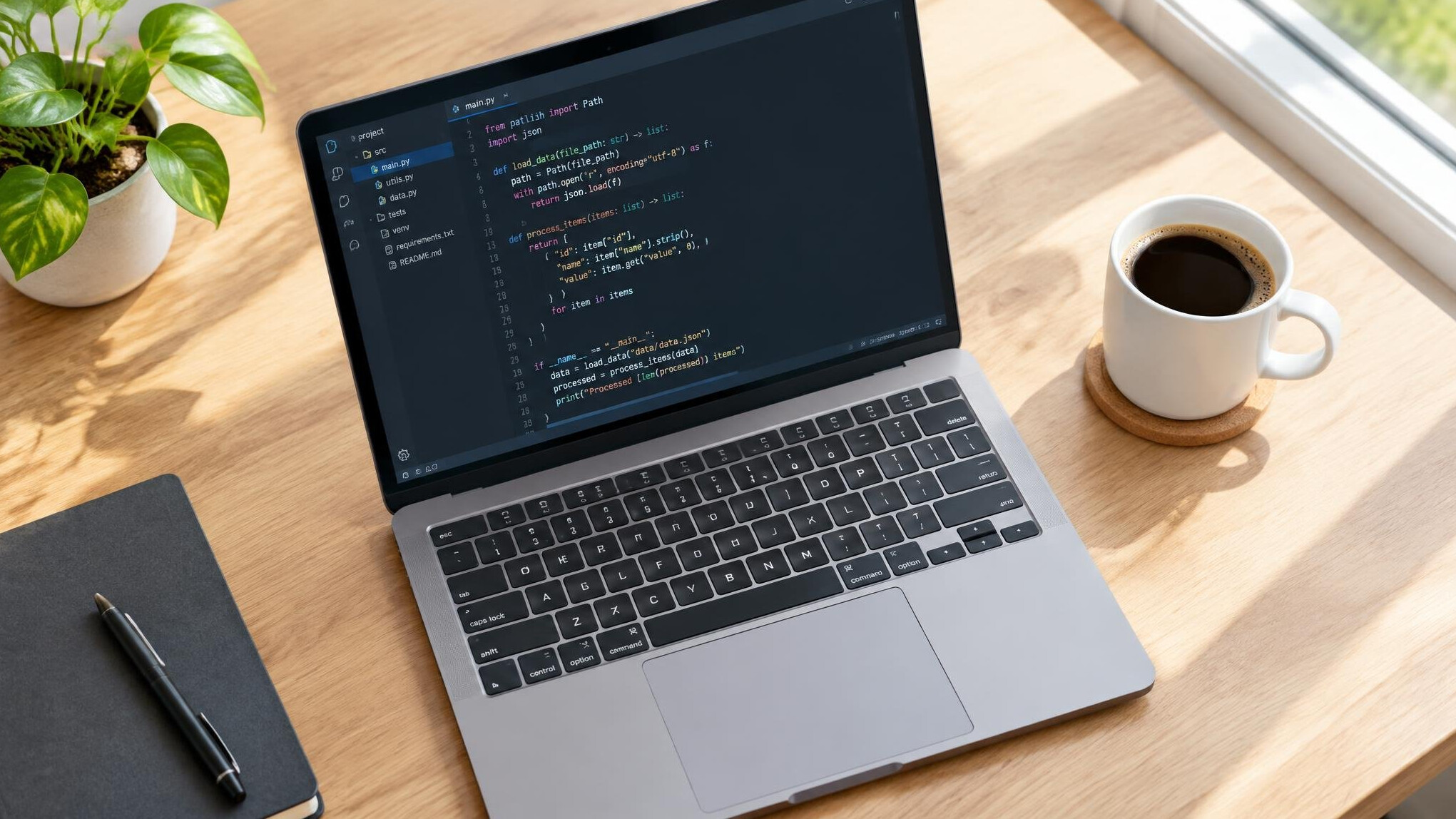 Laptop with code on a desk